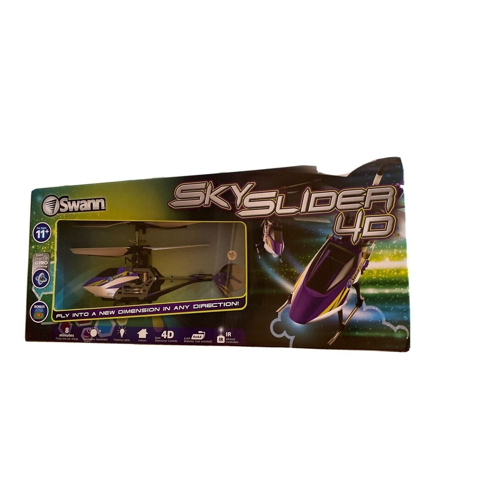 Swann RC Helicopter Purple Sky Slider 4D 4-Channel Gyro Indoor Tech Toy